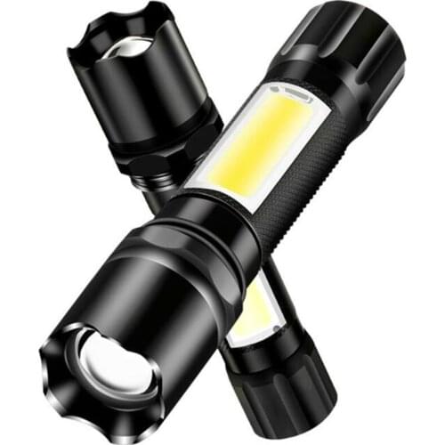 Drop Shipping USB Rechargeable With + Built in Battery Flashlight Q5+COB LED ZOOM Torch Outdoor Camping Work Lights