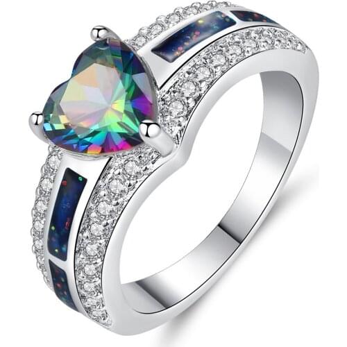 Luxury Colorful Heart Shape Zircon Ring Engagement For Women Double-layers Zircon Ring Lady Fashion Jewelry For Girlfriends
