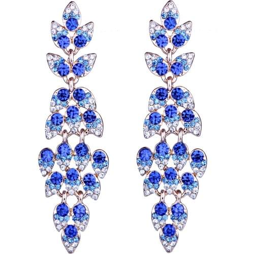 Luxury Peacock tail Design Full Crystal Rhinestones Dangle Earring Fashion Long Earring for Women Jewelry Accessory