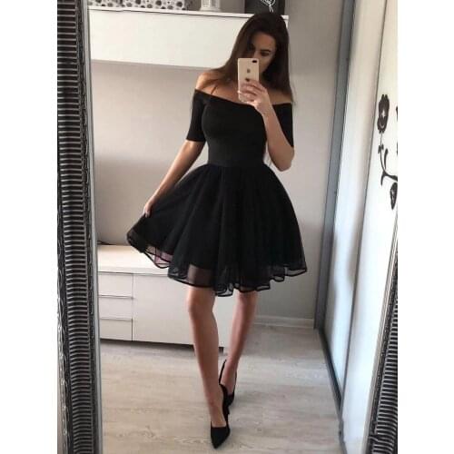 Sexy A Line Off the Shoulder Short Sleeves Red Short Prom Dress Graduation Homecoming Dresses Chic Little Black Dress