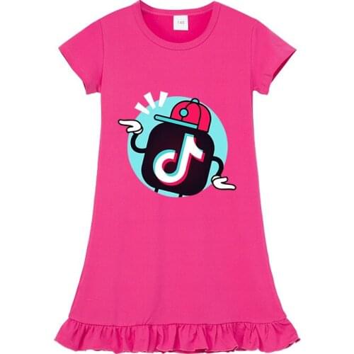 TIK TOK Baby Girls Dress Kids Ruffles Cartoon Pattern Dress For Girls Short Sleeve Children Clothes for Girls