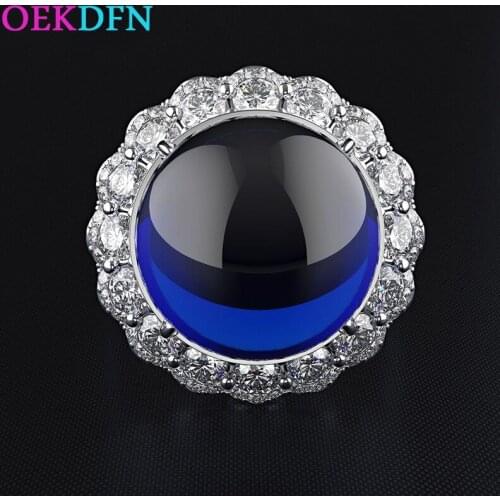 OEKDFN Vintage 100% 925 Sterling Silver Ring Blue Sapphire Gemstone Birthstone Engagement Wedding Couple Rings Fine Jewelry