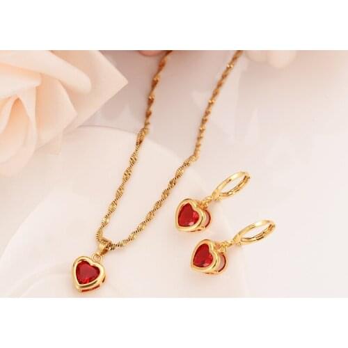 Gold Color heart Shape cz crystal Jewelry sets Pendant Necklaces Women,African Jewelry wedding bridal party Anniversary gifts