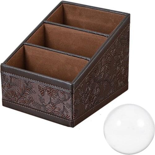 1Pcs Transparent Natural Crystal Healing Ball Sphere & 1Pcs Retro PU Leather Cosmetic Storage Box
