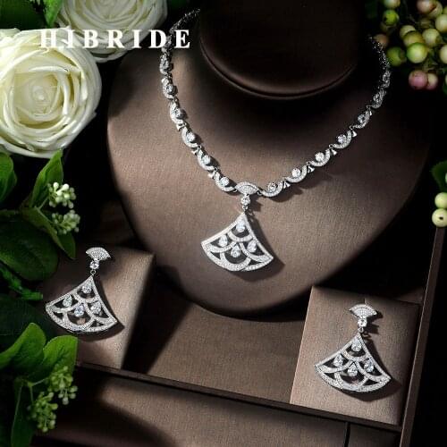 HIBRIDE 2pcs Bridal Cubic Zirconia Jewelry Sets for Women Party Luxury Dubai Nigeria CZ Crystal Wedding Jewelry Sets BijouxN-242