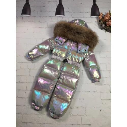 Real fur hooded 2019 Winter Jacket child jackets children jumpsuit snow suit girl floral overall down romper ski suits outerwear