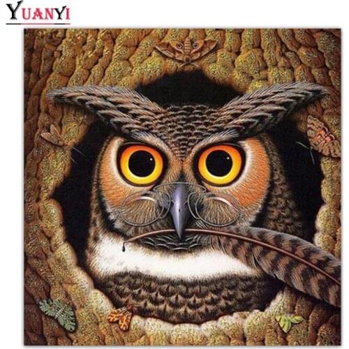 5D DIY Full Square Diamond Painting Cross Stitch Glasses Owl Animal Diamond Embroidery Full Round Diamond Mosaic Home Decor