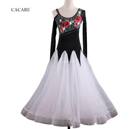 Velvet Standard Ballroom Dress Ballroom Dance Competition Dresses Flamenco Dress D0087 with Sheer Big Ruffled Hem Appliques