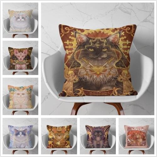 Noble Persian Cat Pharaoh Cartoon Pattern Soft Short Plush Cushion Cover Pillowcase Home Sofa Car Decoration Pillowcase 45X45 Cm