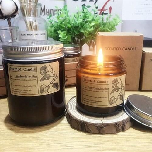 Large Glass Jar Scented Candle Tawny Cup Candle Retro Aromatherapy Candles with Gift Box 7.2oz Wedding Birthday Home Party Decor
