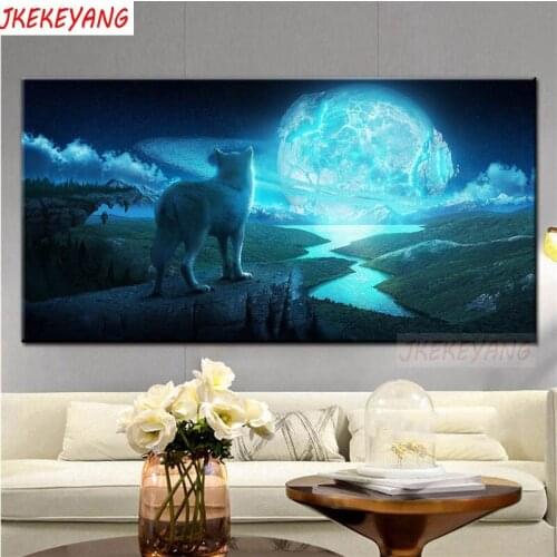 Large 5D Diy diamond painting Wolf under the moon Diamond Mosaic Rhinestone Embroidery cross stitch Y3667