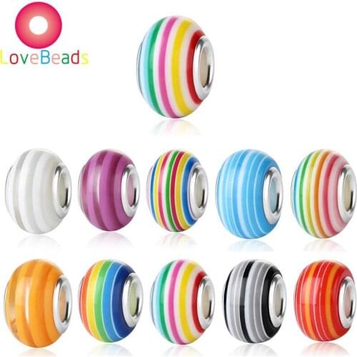 10Pcs 14mm Colorful Rainbow Spacer Beads Large Holes Fit Pandora Charms Bracelet Snke Chain DIY Jewelry Making Women Hair Beads