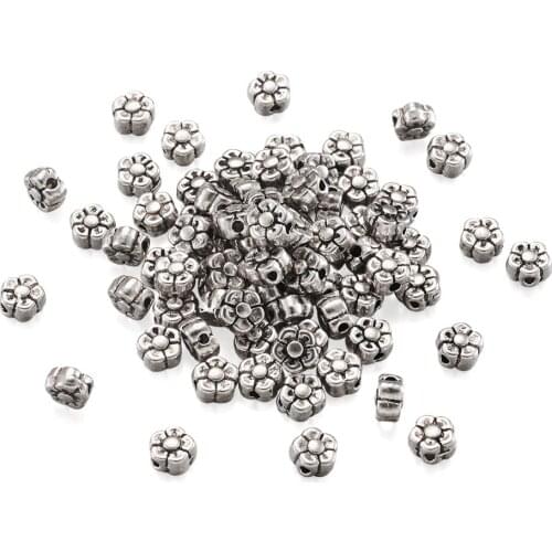 100Pcs Tibetan Style Flower Loose Beads Metal Spacer For Jewelry Making DIY Bracelet Necklace Making Accessories 5x5x3mm