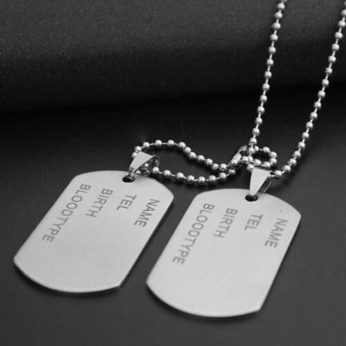 Army Style Tags Chain Mens Pendant Stainless Steel Men Nameplate Military