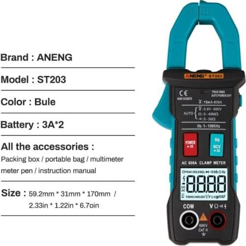 ST203 Digital Clamp Multimeter Ampere 4000 Counts True RMS Amp Current Clamp Meter Voltmeter 600V 600A AC/DC Automatic Range