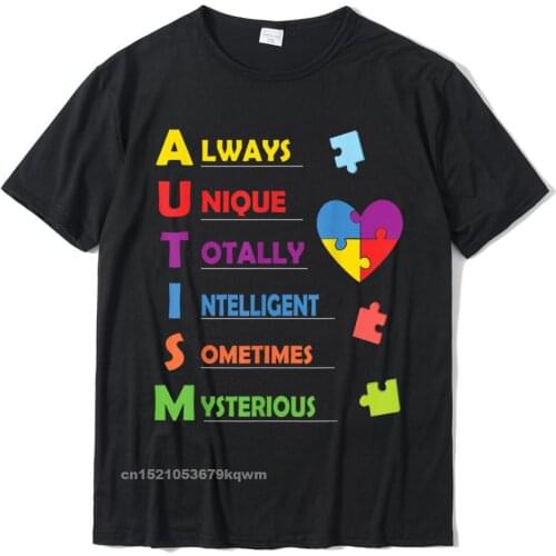 Autism Awareness Autism Acronym And Puzzle Piece T-Shirt Cotton Mens T Shirt Printed On T Shirt Coupons Party