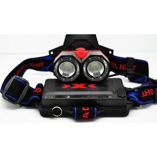 Headlamp Lampe Frontale Two heads Lighting 18650 Zoomable Head Lamp Linterna Led flashlight headlight with Battery Charger