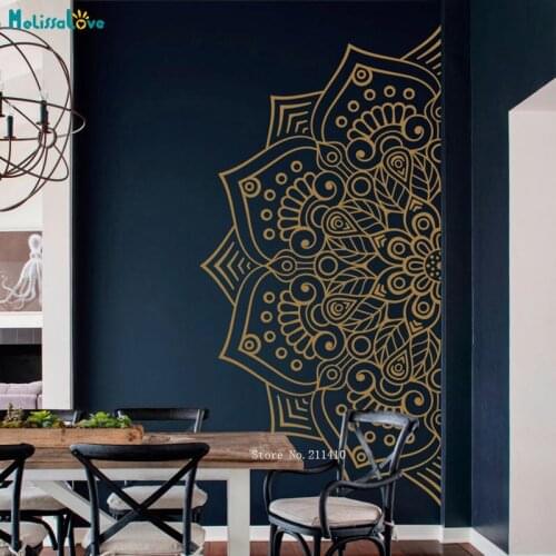 Art Half Mandala Wall Sticker Home Decoration Religion Living Room Murals Boho Zen Vinyl Yoga Decals Self-adhesive YT6185