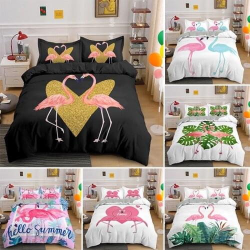 Pink Couple Flamingo Bedding Set Animals Lover Duvet Cover With Pillowcase Quilt Covers Full Size 2/3PCS Bedclothes Home Textile