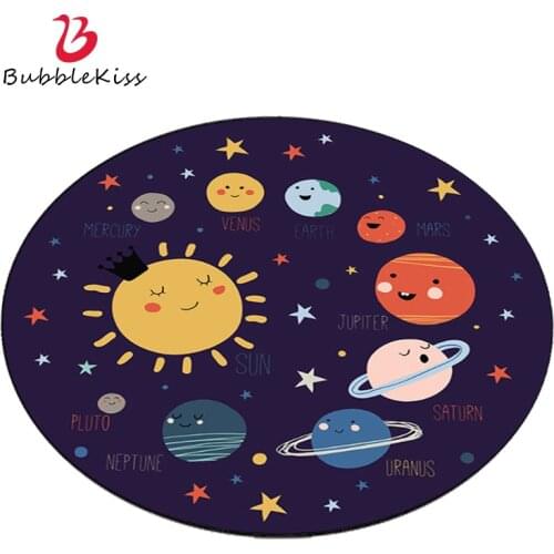 Bubble Kiss Cute Cartoon Design Round Carpet Black And Blue Boys Room Bedside Decorative Rugs Soft Smooth Thick Home Floor Mats