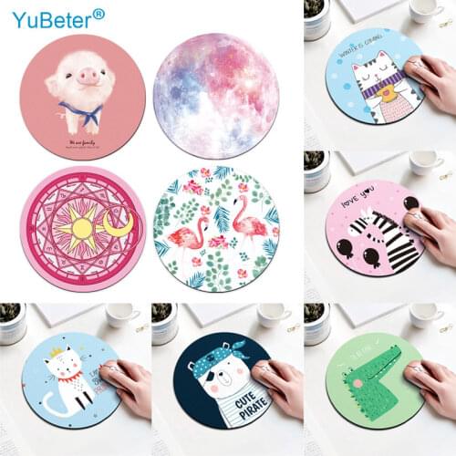 YuBeter Cartoon Rabbit Pig Cat Pattern Round Mousepad 20CM Anti Slip Rubber Animal Mouse Pad for Gaming Computer Laptop Office
