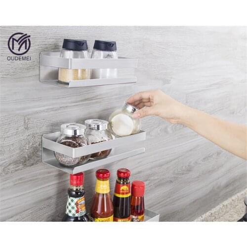 Kitchen Shelf Brushed Nickel Caddy Space Stainless Steel Storage Nail Free Wall Holder