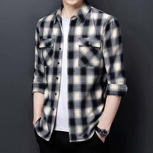 2021 hot style autumn mens long-sleeved country style shirt trendy fashion casual young mens shirt 12