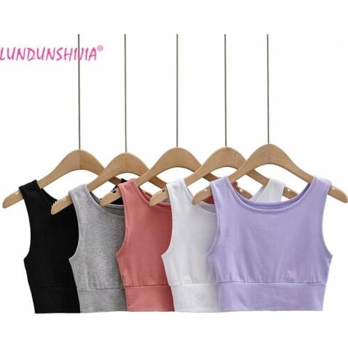 LUNDUNSHIJIA 2020 Sexy Women Summer High Waist Crop Tops Sleeveless O-neck Short Style Cotton Tupe Tops 5 Colors