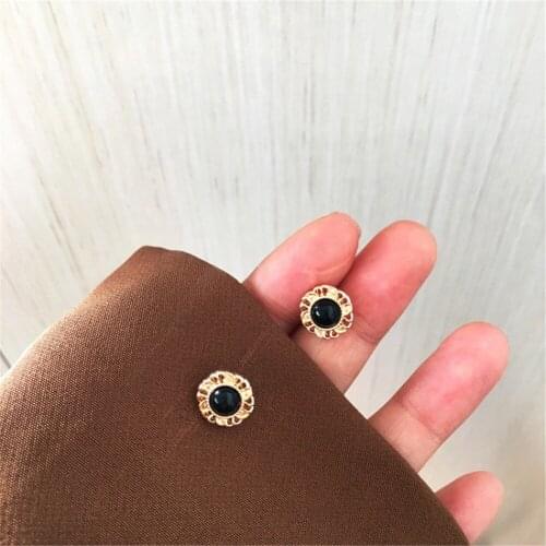 Small Round Black Resin Earrings Women Contracted Fashion And Personality Temperament Retro Geometric Earring Ornaments