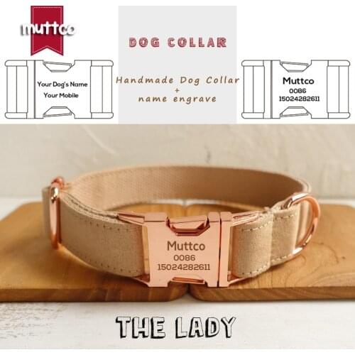 MUTTCO engraved pet name customized ID self-design dog collar THE LADY handmade 5 sizes dog collar and leash UDC027M