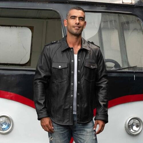 2019 fashion brand mens genuine leather shirt with two pockets real cow leather jacket men slim fit moto biker jacket male