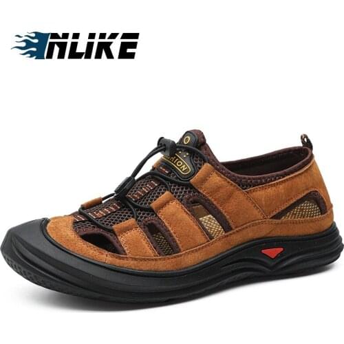 Big Size Men Sandals Suede Genuine Leather Sandals Summer Sandals Men Breathable Flat Sandals