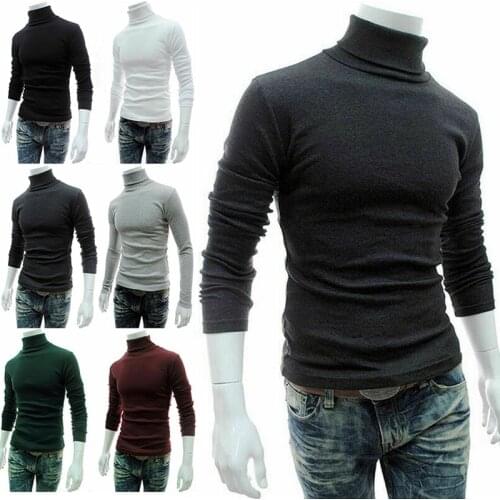 Men Long Sleeve Pullover High Neck Turtleneck Stretch Slim Basic T Shirt Tee Top Knitwear TY66