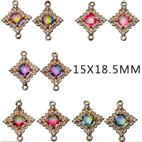 New Hot Shiny 15mm 4pcs/lot Square 18k GP Pure Copper Pendant Dangle Bib Charms Earring Diy Handmade Jewelry Making Accessories
