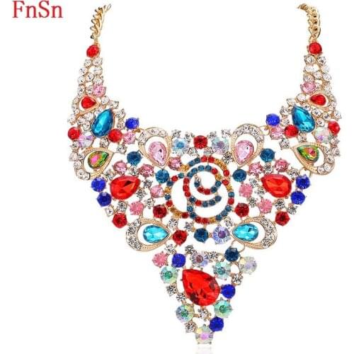 FnSn New 2017 Hot Summer Necklace Crystal Flower Choker Trendy Women Colorful Collar Zinc Alloy Fashion Jewelry Gift Chain N117