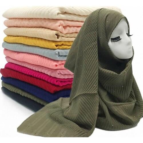 Pleated turkish islamic scarf hijab women gold glitter scarf women muslim dubai hijab