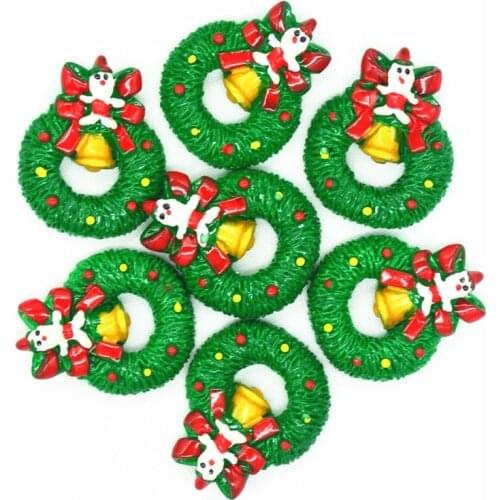 5PCS 24mmX30mm Resin Flatback Christmas Wreath Cabochons|Christmas Tree Pendants|Resin Christmas Wreath Miniatures