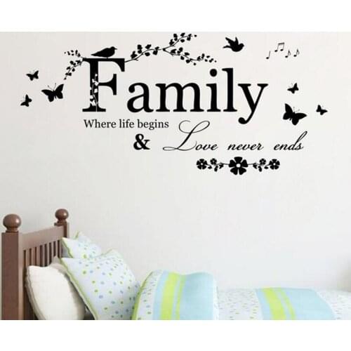Family Love Never End Quote Vinyl Wall Decal Wall Lettering Art Words Wall Sticker Home Decor Wedding Decoration Living Room