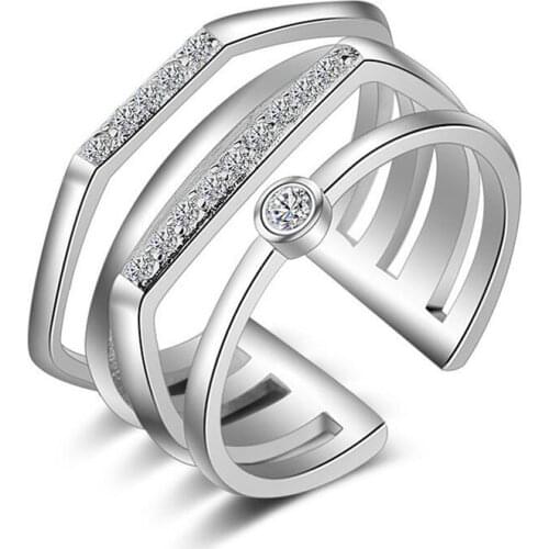 925 Sterling Silver Multilayer Hollow Mosaic CZ Zircon Adjustable Rings For Women Fashion Party Jewelry Gifts S-R224