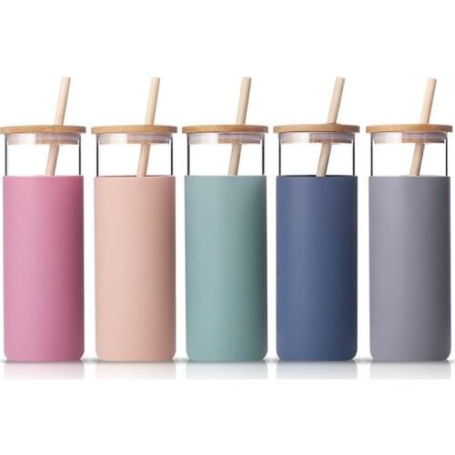 500ML Single-Wall Tumbler Protective Sleeve Wood Lid Glass Cup Bottle with Straw Drinkware Water Bottle for Drinking Tea Outdoor