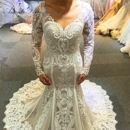 Amanda Design robe de mariee princesse de luxe Long Sleeve Lace Mermaid Turkey Wedding Dress