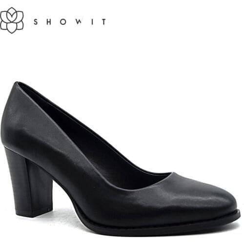 High heel pump for women office wedding shoes with heel heels thick square heel ladys pumps with round toe slip-on shallow shoe