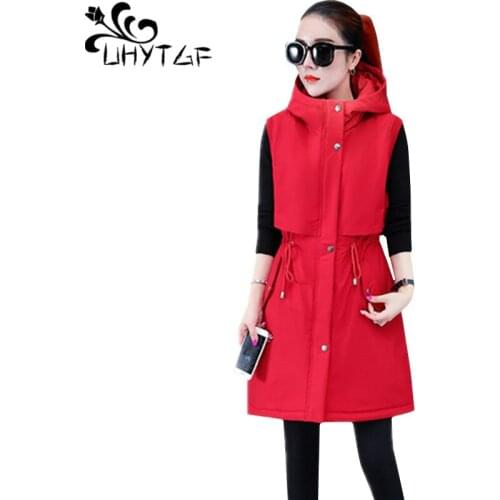 UHYTGF Autumn Winter Vests for women Plus velvet Down jacket Sleeveless Warm Jackets Parker Cotton Vest Waistcoat plus size 1067