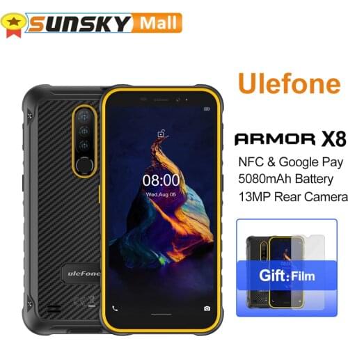 Ulefone Armor X8 Phone 4GB64GB Waterproof Face Fingerprint ID 5080mAh Battery 5.7 inch Android 10.0 Octa Core 4G NFC Smartphone