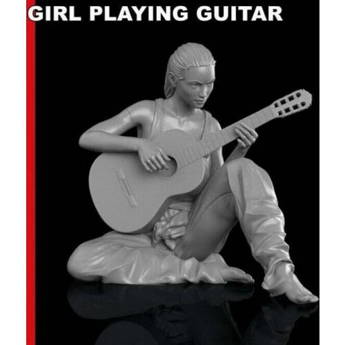 Unassambled 1/24 modern Girl Playing Guitar Resin figure miniature model kits Unpainted