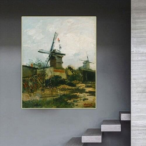 Van Gogh《Windmills on Montmartre,1886》Canvas Oil Painting Artwork Aesthetic Picture Poster Wall Hanging Decor Home Decoration