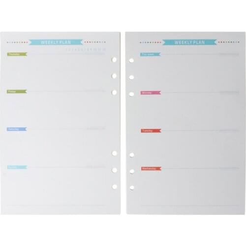 R9UA 6 Holes Loose Leaf Notebook Spiral Planner Refill Inner Paper for A5 Pages Diary Weekly Monthly Plan To do List Colorful