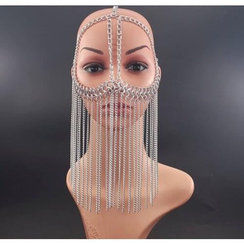 Punk Style Head Chain Jewelry Gold Silver Headwear Long Tassel Head Chain Halloween Masquerade Headwear Jewellery for Women