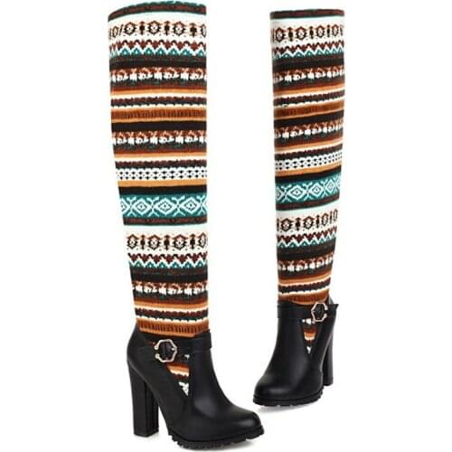 Retro Over The Knee High Boots Women Shoes Thick Heel Women Boots High Heels Comfortable Platform Shoes Women Long Boots