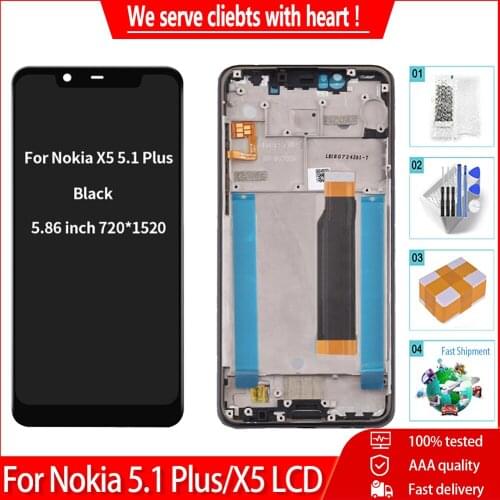 AAA quality For Nokia 5.1 Plus Lcd Display Touch Screen Digitizer Assembly With Frame Replacement Parts For Nokia X5 LCD